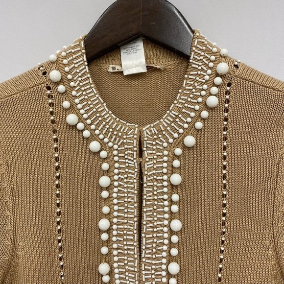 Nanette Lepore Women's Size XS Brown Knit Long Duster Cardigan Beaded Sweater - Picture 3 of 9